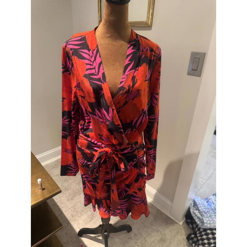 NWT Veronica Beard Lorina Silk Floral Long Sleeve Wrap Dress with Tie Waist 10